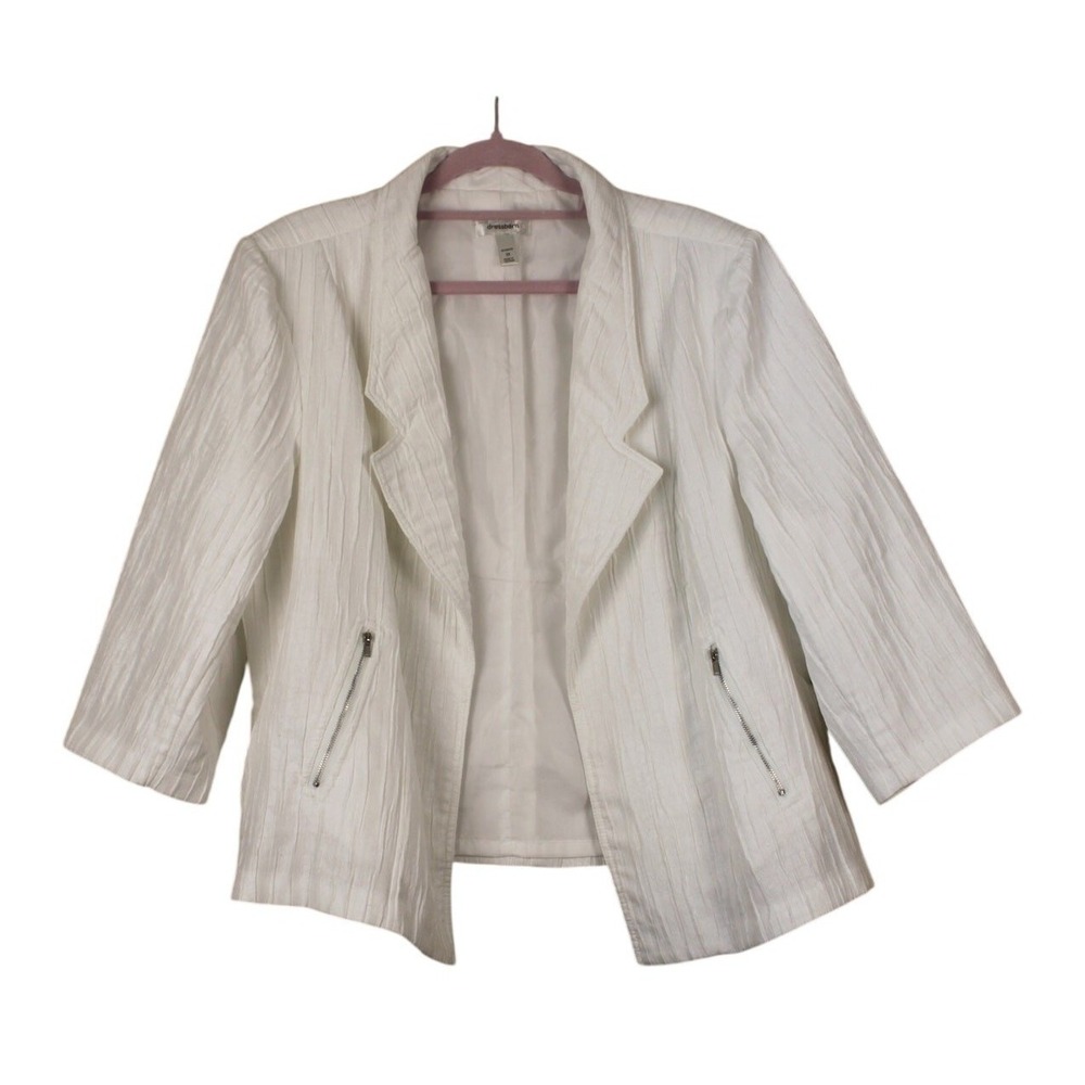 DressBarn Business Casual Chic Coastal Grandma White Plisse Pleated Blazer 2X